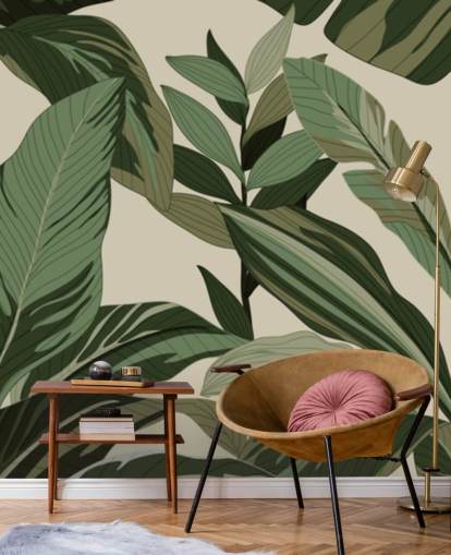 papel pintado de hojas tropicales verdes estilo pop art