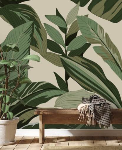 pop art style green tropical leaves wallpaper