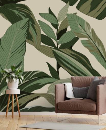 pop art style green tropical leaves wallpaper