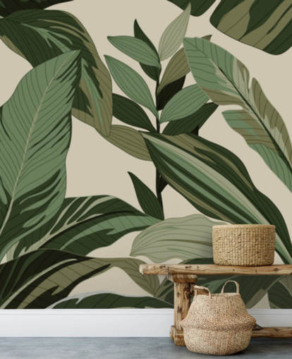 pop art style green tropical leaves wallpaper