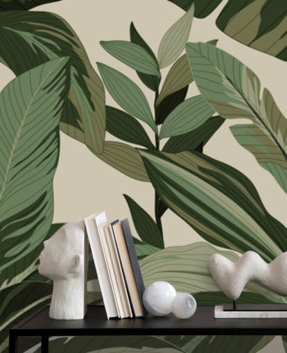 pop art style green tropical leaves wallpaper