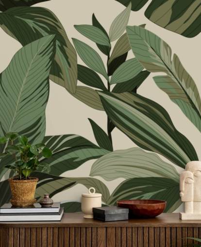 papel de parede de folhas tropicais verdes estilo pop art