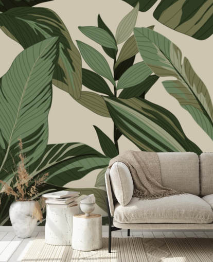 pop art style green tropical leaves wallpaper