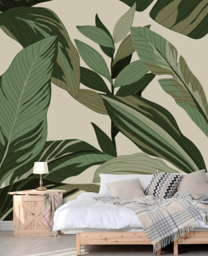 pop art style green tropical leaves wallpaper