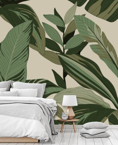 pop art stijl groen tropisch bladeren behang