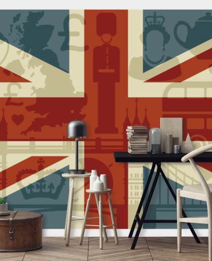 bandeira da união jack com figuras britânicas papel de parede