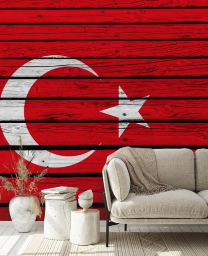 turkish red and white flag on wooden boards wallpaper