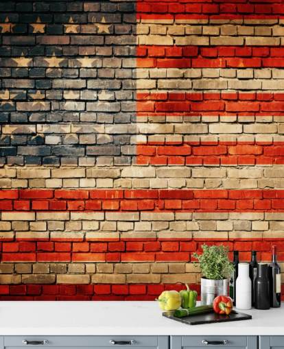 usa baksteen effect vlag behang