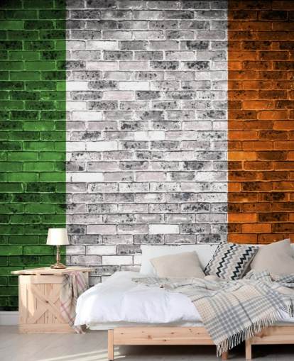 bandeira irlandesa no papel de parede tijolo