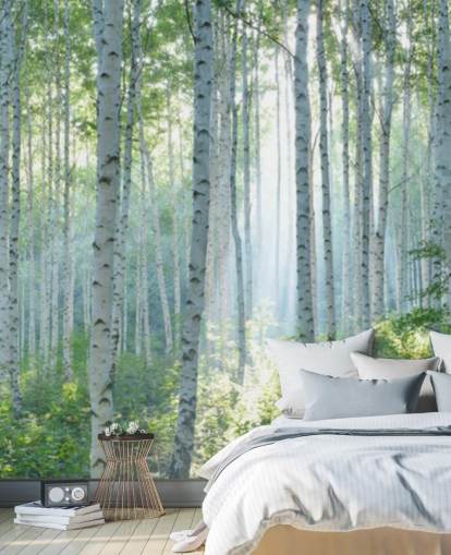 mural de papel de parede de bétula branca personalizável chamado White Birch Forest In Summer para salas de estar mural de papel de parede de bétula branca personalizável chamado White Birch Forest In Summer para salas de estar