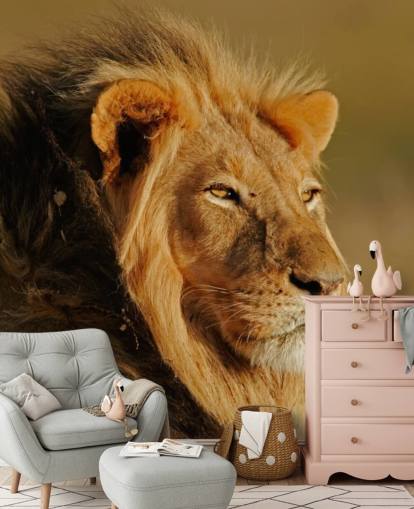 Decorazione murale con ritratto di leone maschio Decorazione murale con ritratto di leone maschio