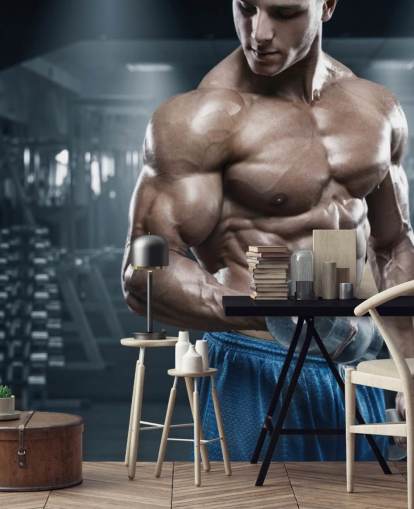 male body builder doing weights in gym wallpaper