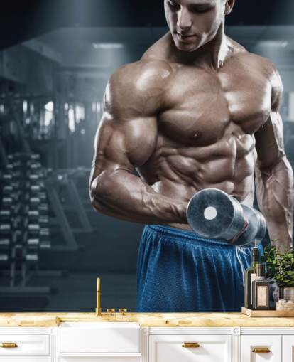 culturista masculino haciendo pesas en el fondo de pantalla de gimnasio