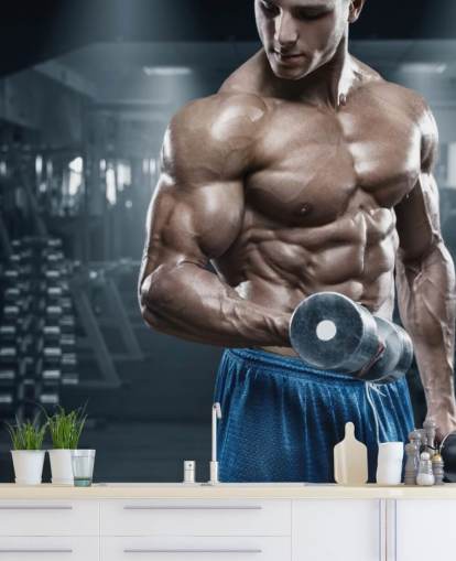 male body builder doing weights in gym wallpaper