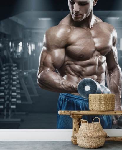 male body builder doing weights in gym wallpaper