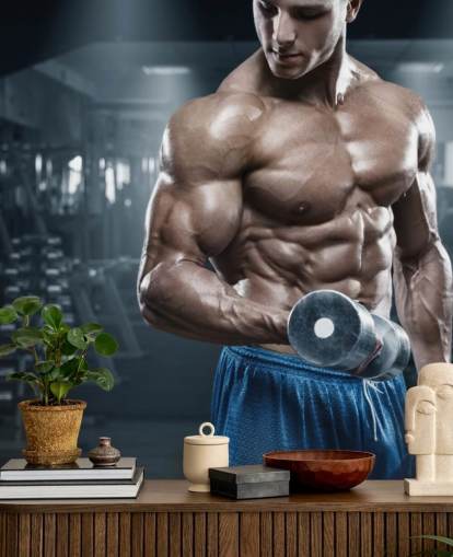 male body builder doing weights in gym wallpaper