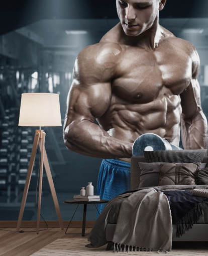 male body builder doing weights in gym wallpaper