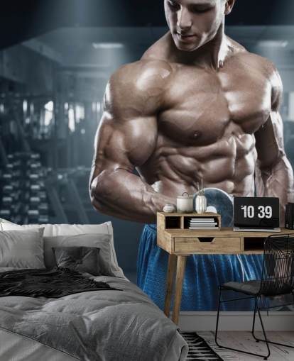 male body builder doing weights in gym wallpaper