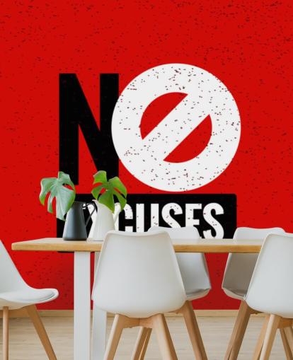 papel pintado rojo, blanco y negro sin excusas gimnasio