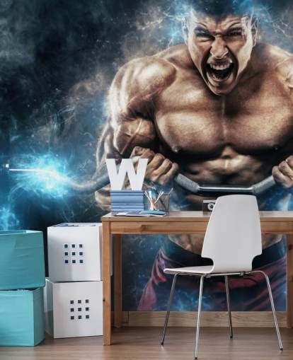 leistungsstarke Bodybuilder Mann Gewicht heben Tapete