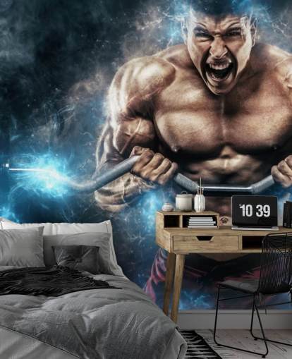 powerful body builder man lifting weight wallpaper