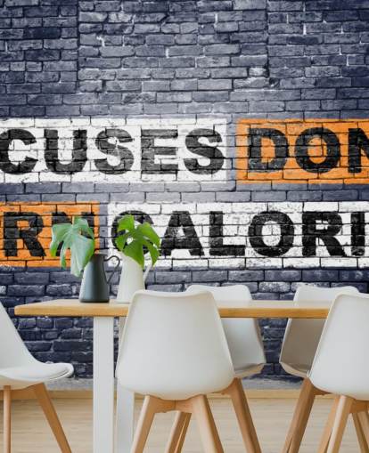 graffiti-stijl gymbehang muurschildering genaamd No More Excuses Graffiti voor sportscholen en thuissportscholen