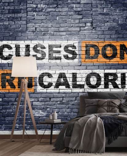 Carta da parati murale da palestra in stile graffiti chiamata No More Excuses Graffiti per palestre e palestre domestiche