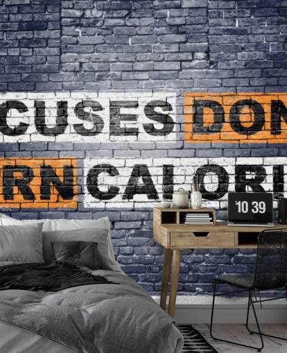 graffiti stil gym tapet väggmålning som heter No More Excuses Graffiti för gym och hemmagym