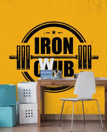 yellow toned wallpaper with iron club writing on it wallpaper