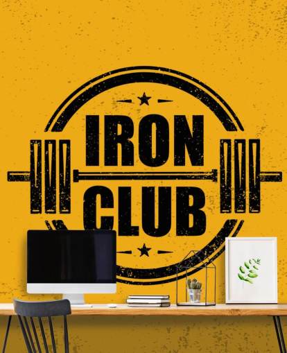 yellow toned wallpaper with iron club writing on it wallpaper