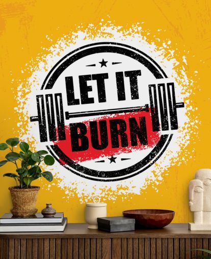 yellow, black and red gym quote wallpaper