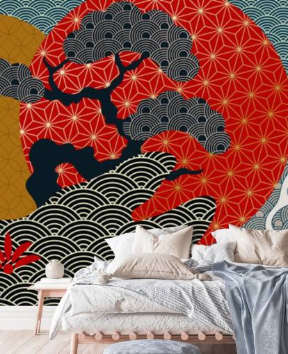 papier peint koï coloré et oriental