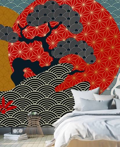 farverige og orientalske koi fisk tapet