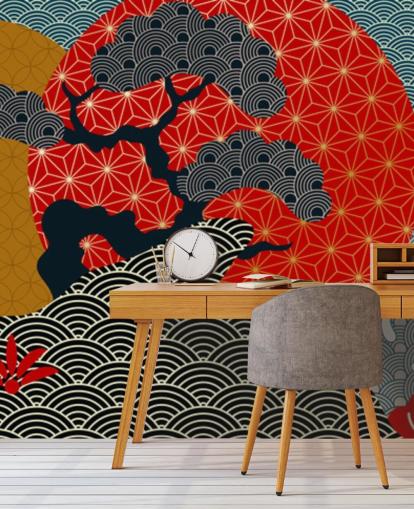 fargerik og orientalsk koi fisk tapet