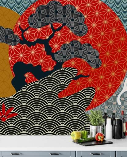 carta da parati con pesci koi colorati e orientali