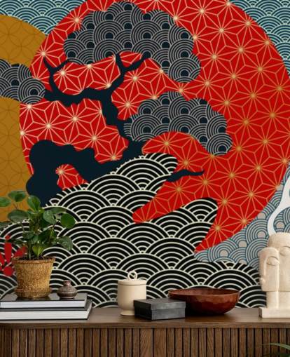 papier peint koï coloré et oriental