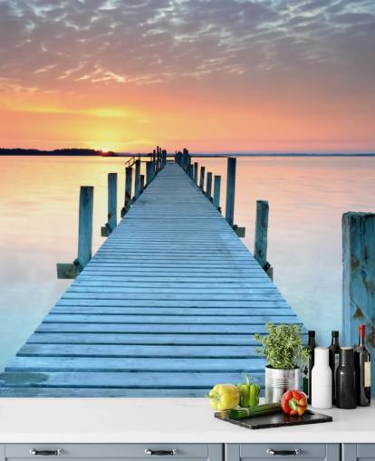 pastel pink and blue customisable sunset wallpaper mural called Sunset Jetty for bedroom or office pastel pink and blue customisable sunset wallpaper mural called Sunset Jetty for bedroom or office