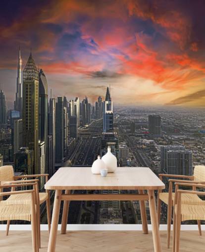 Tapete mit rosafarbenem Himmel über Dubai