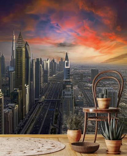pink skies over dubai wallpaper