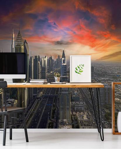 pink skies over dubai wallpaper