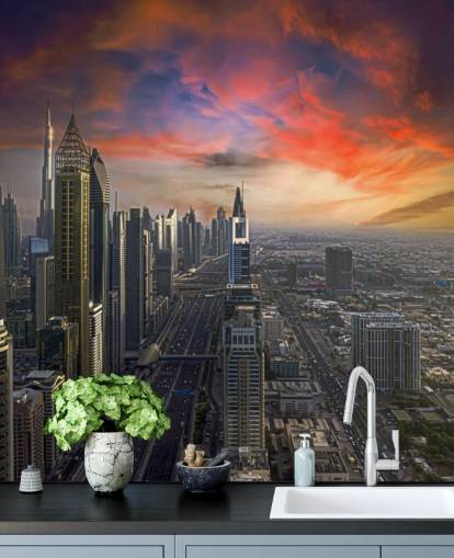 pink skies over dubai wallpaper