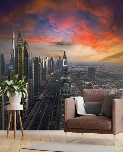 Tapete mit rosafarbenem Himmel über Dubai