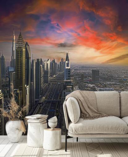 roze luchten boven dubai behang