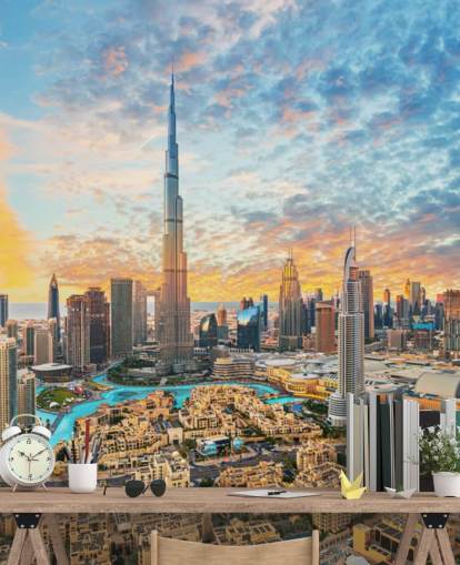 cidade de dubai e lindo papel de parede de céu nublado fofo