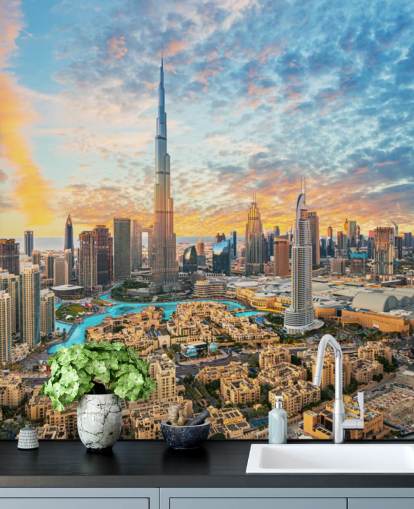 Stadt Dubai und schöne flauschige Wolkenhimmel Tapete Stadt Dubai und schöne flauschige Wolkenhimmel Tapete
