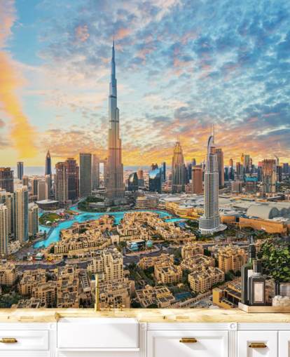 cidade de dubai e lindo papel de parede de céu nublado fofo