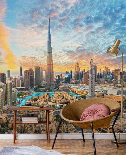 cidade de dubai e lindo papel de parede de céu nublado fofo