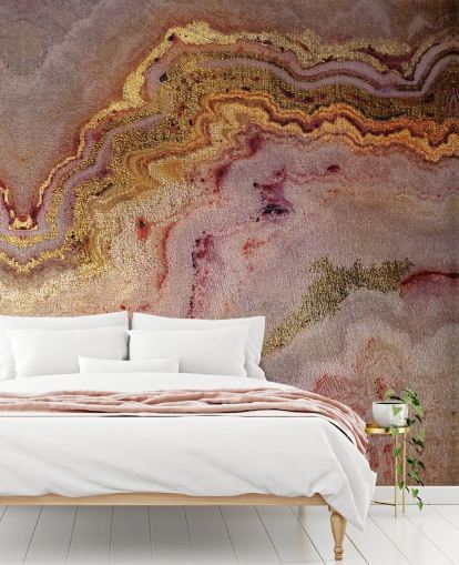 papel pintado efecto geoda rosa y dorado