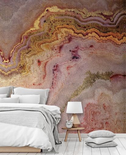 pink and gold toned geode effect wallpaper