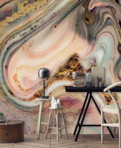 papel de parede sonhador com efeito de mármore em tons pastel